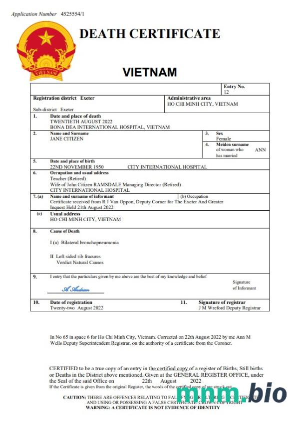 Vietnam rekord życiowy śmierć certyfikat Word i PDF szablon